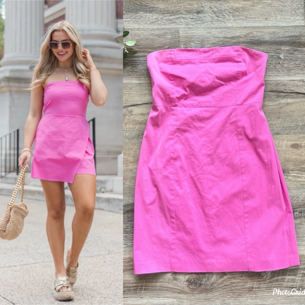NWT Theory Bubblegum Pink Cotton Strapless Semi-Formal Mini Dress